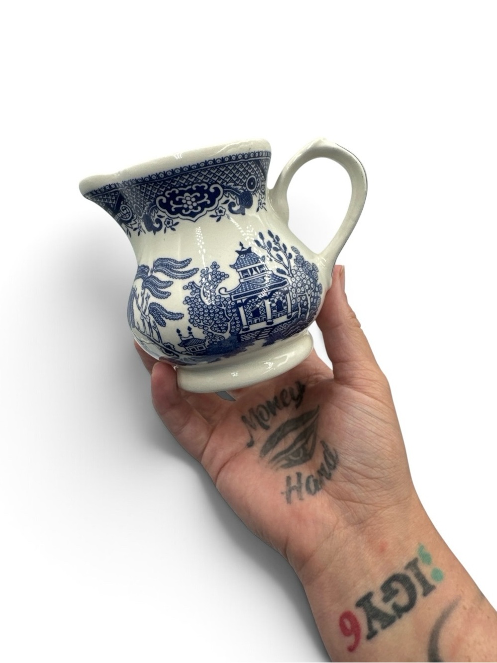 Vintage Churchill England Blue Willow Creamer Milk Pitcher 4” Blue White Ceramic